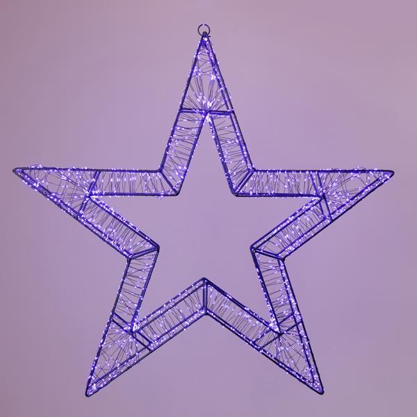ESTRELLA ILUMINADA DE 50 cm, 1200 LED, ADAPTADOR DE 31 V, TEMPORIZADOR, ESTRUCTURA DE METAL NEGRO, CABLE DE COBRE NEGRO, LED MORADO, CABLE DE 5 m, IP44