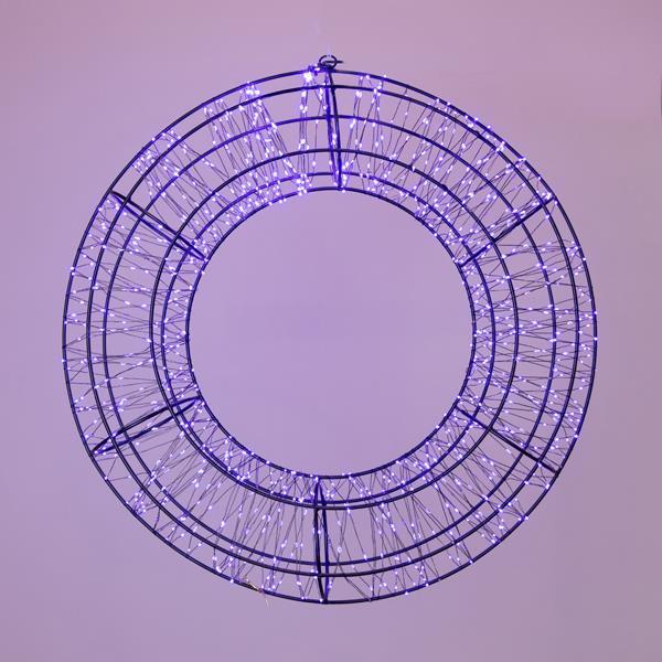 Guirnalda luminosa de 38 cm, 720 LED, adaptador de 12 V, temporizador, estructura metálica negra, cable de cobre negro, LED morado, cable de 5 m, IP44