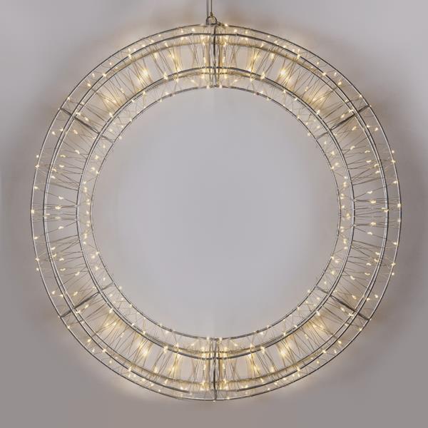 Guirnalda luminosa de 70 cm, 600 LED, adaptador de 4,5 V, temporizador, estructura de metal plateado, cable de cobre plateado, LED blanco cálido, cable de 5 m, IP44