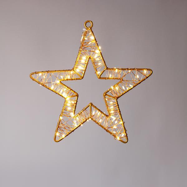 ESTRELLA ILUMINADA DE 23 cm, 80 MINI LED, ADAPTADOR DE 4,5 V, ESTRUCTURA DE METAL BRONCE, CABLE DE COBRE BRONCE, 70 MINI LED BLANCO CÁLIDO Y 10 MINI LED FLASH BLANCO CÁLIDO, CABLE DE 5 m, IP44