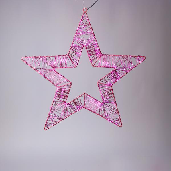 ESTRELLA ILUMINADA 45 cm, 260 MINI LED, ADAPTADOR 4,5 V, MARCO METÁLICO ROSA, CABLE DE COBRE ROSA, MINI LED ROSA, CABLE DE CONDUCCIÓN 5 m, IP44