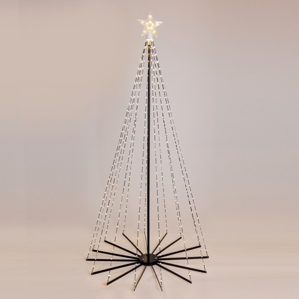 ÁRBOL ILUMINADO CON ESTRELLA EN LA CIMA 150cm, ADAPTADOR 31V, BASE PLEGABLE, 415 MINI LED LECHOSO, CABLE DE COBRE PLANO NEGRO, LED BLANCO CÁLIDO, CABLE DE PLOMO 5m, IP44