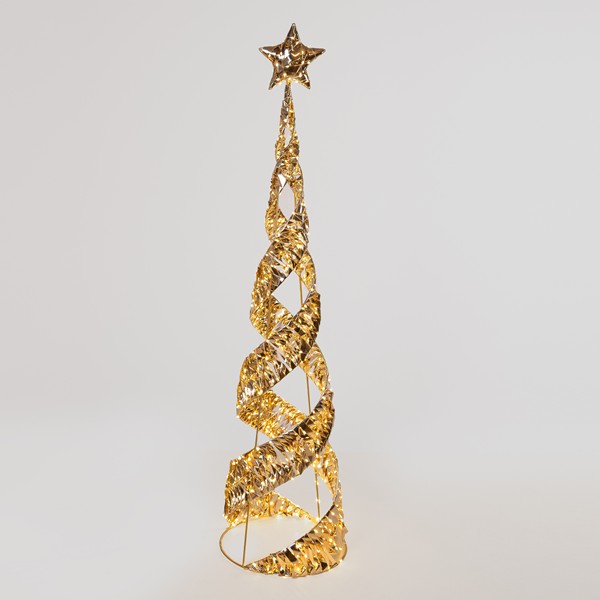 Cono de árbol dorado con estrella en la punta, 120 cm, 300 mini LED, adaptador de 4,5 V, temporizador, cable de cobre plateado, LED blanco cálido, cable de 5 m, IP44