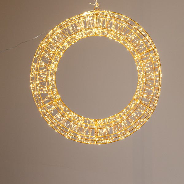Guirnalda luminosa de 60 cm, 1400 mini LED, adaptador de 31 V, temporizador, cable de cobre color bronce, estructura metálica color bronce, LED blanco cálido, cable de 5 m, IP44