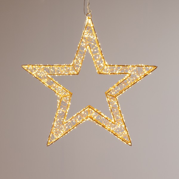 ESTRELLA ILUMINADA DE 38 cm, 720 MINI LED, ADAPTADOR DE 24 V, TEMPORIZADOR, CABLE DE COBRE BRONCE, ESTRUCTURA METÁLICA DE BRONCE, LED BLANCO CÁLIDO, CABLE DE 5 m, IP44