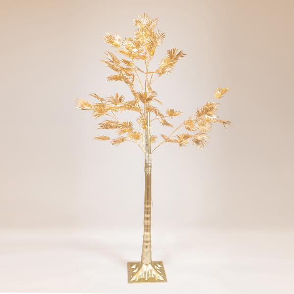  ÁRBOL DORADO CON HOJAS DE PALMA 1,5m, ADAPTADOR 4,5V, MINI LED 110 lúmenes BLANCO CÁLIDO, CABLE 3m, IP44