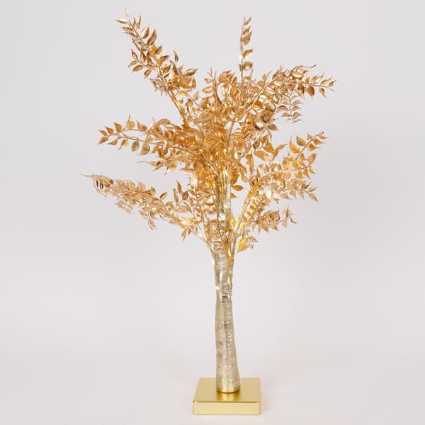 ÁRBOL RUSKUS DORADO 60cm, CAJA DE PILAS 3xAA, TEMPORIZADOR, 40 MINI LED BLANCO CÁLIDO, IP20
