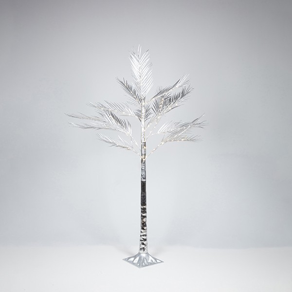 ÁRBOL DE HOJAS DE HELECHO CON HOJAS PLATEADAS 1,5m, ADAPTADOR, 110 MINI LED BLANCO CÁLIDO, CABLE DE 3m, IP44