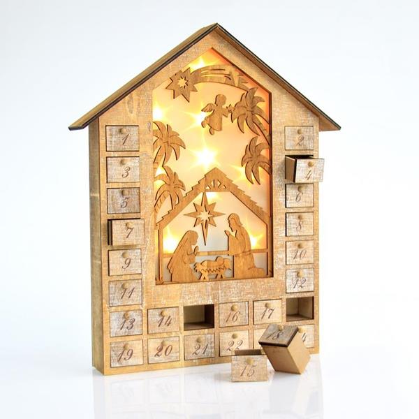 PESEBRE DECORATIVO ILUMINADO DE MESA, 10 LED, FUNCIONA A PILAS, 31,5x6x38,5cm