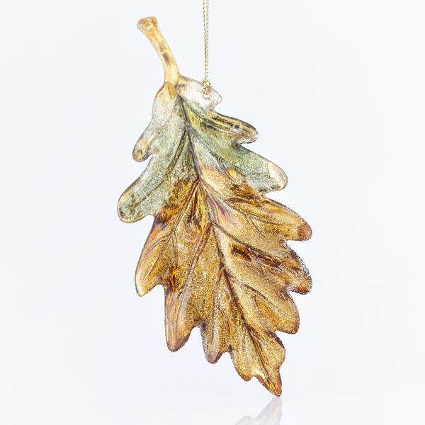 HOJA DE UVA ACRÍLICA CHAMPÁN-BRONCE CON BRILLO DORADO, 12,7x0,7cm
