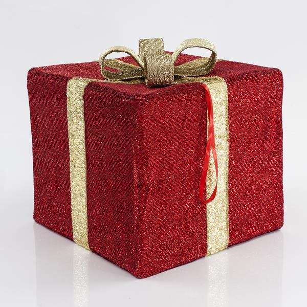 CAJA DE REGALO DE TELA, ROJA CON CINTA DORADA, 40 cm