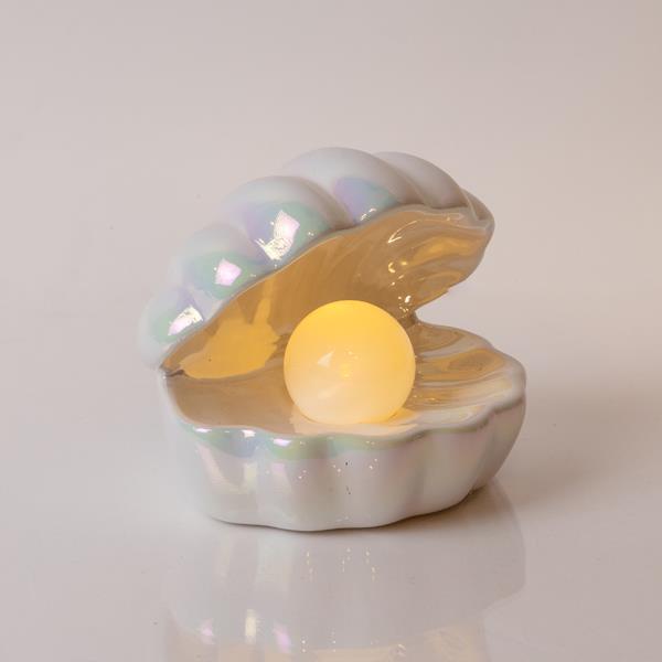 CARCASA DE CERÁMICA, BLANCA, ILUMINADA, FUNCIONA A PILAS, 1 LED BLANCO CÁLIDO, 14,7x12,5x14cm