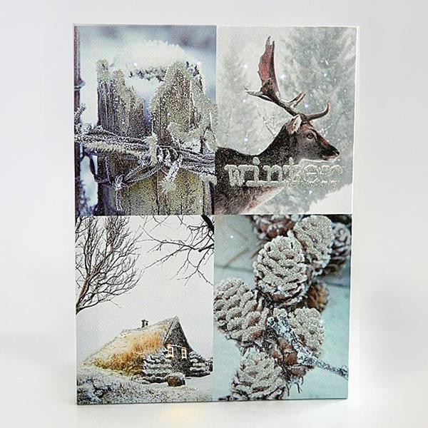 CUADRO EN LIENZO CON DISEÑO DE ESCENA NEVADA, 30X40cm, CON 26 LED, FUNCIONA A PILAS
