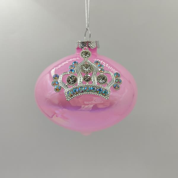 Adorno de cristal, cebolla, rosa con corona, juego de 4 piezas, 10 cm