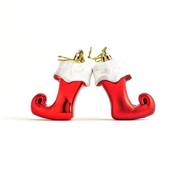BOTAS DE PLÁSTICO ADORNO, ROJAS, 2 BRILLANTES, 2 MATE, SET DE 4 PIEZAS, 8 cm
