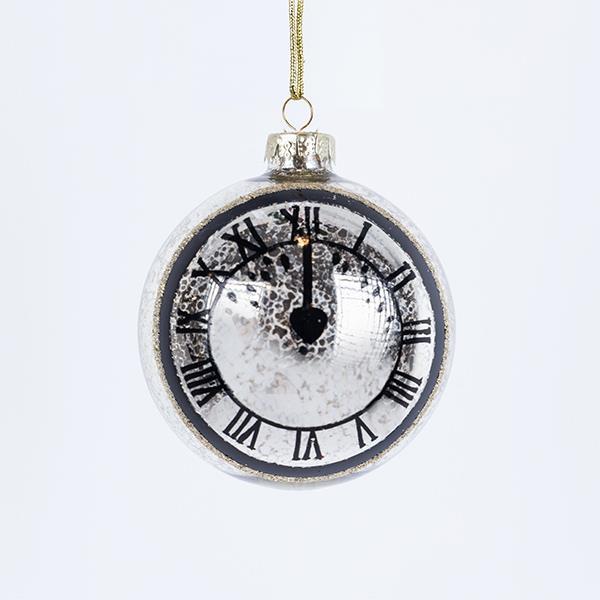 BOLA DE CRISTAL, CHAMPÁN, CON DISEÑO DE RELOJ, SET DE 4 PIEZAS, 10 cm