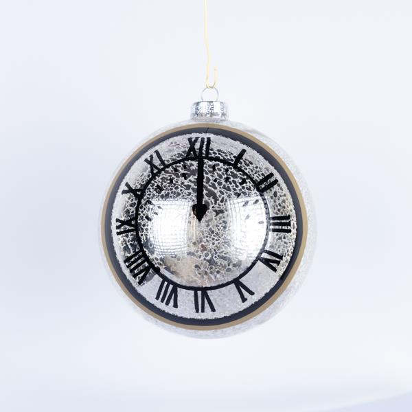BOLA DE CRISTAL, CHAMPÁN, CON DISEÑO DE RELOJ, SET DE 2 PIEZAS, 12 cm