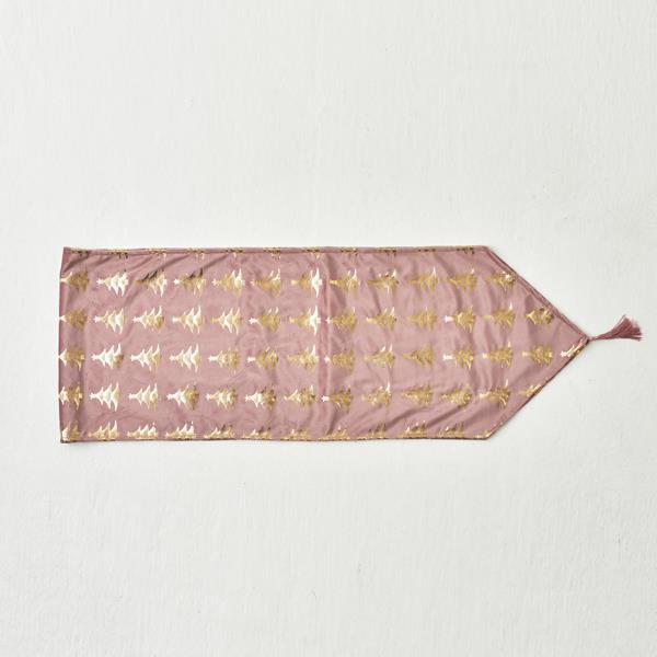 CAMINO DE MESA, ROSA CON ÁRBOLES DORADOS, TERCIOPELO, 180x32cm