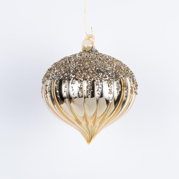 BOLA DE CRISTAL, DORADA, CEBOLLA, CON BRILLO DE CRISTAL, SET DE 2 PIEZAS, 12 cm