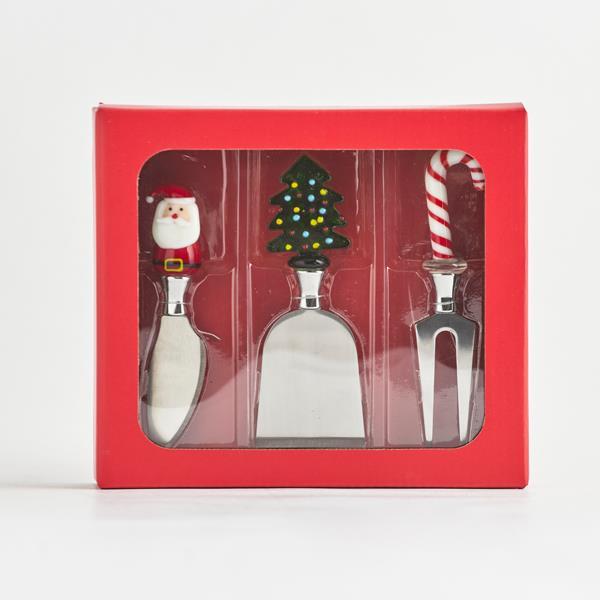 CUCHILLOS PARA QUESO, CON PAPÁ NOEL, ÁRBOL DE NAVIDAD Y BASTÓN DE CARAMELO, SET DE 3 PIEZAS