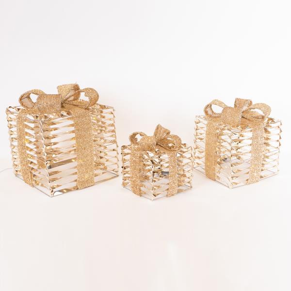 REGALOS ILUMINADOS 15-20-25cm, CAJA DE PILAS, TEMPORIZADOR, ORO BRILLANTE, LED BLANCO CÁLIDO, IP20
