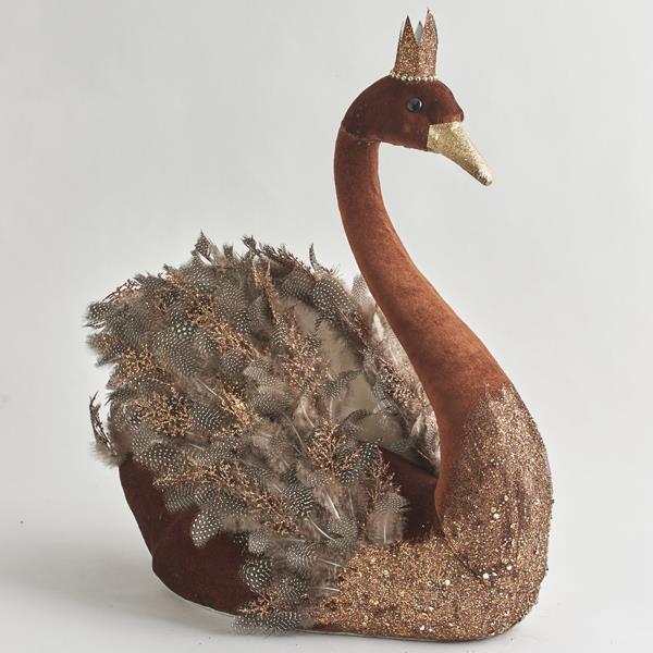CISNE DE TERCIOPELO, MARRÓN, CON BRILLO COBRE, 59 cm