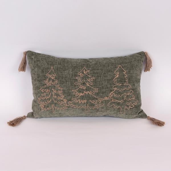ALMOHADA VERDE OLIVA, CON ÁRBOLES DE NAVIDAD, 30x50cm