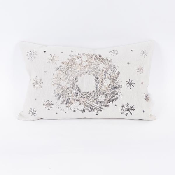 ALMOHADA BEIGE, CON ESTAMPADO DE CORONA METÁLICO, 30x50cm