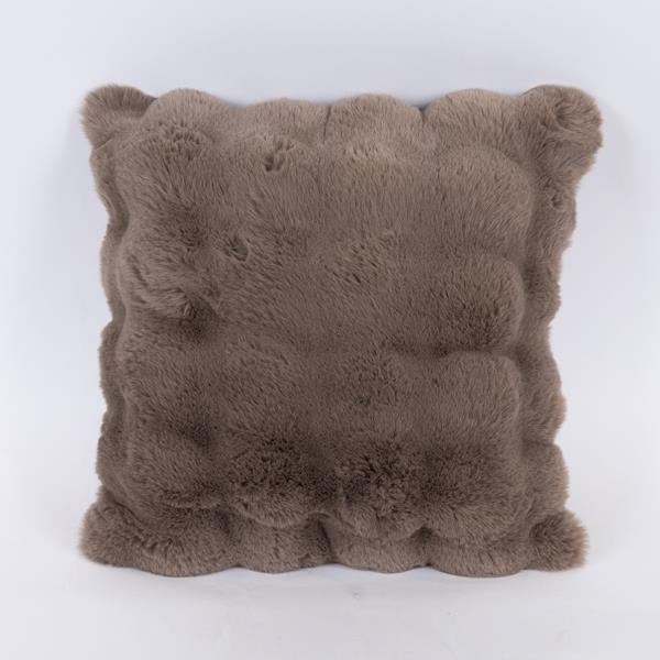 ALMOHADA DE PELO GRIS MARRÓN CON COLMENAS, 45x45cm