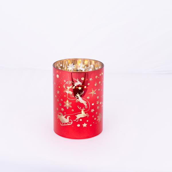 VIDRIO DECORATIVO ILUMINADO, ROJO, CON ESTRELLAS, 9x12cm