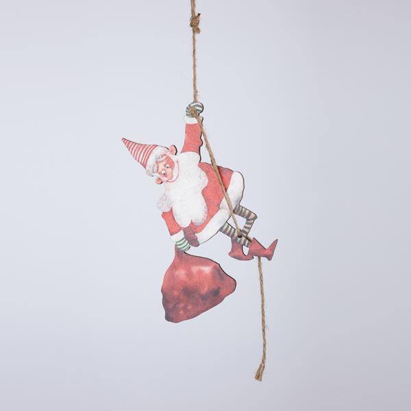 ADORNO DE MADERA, PAPÁ NOEL CON CUERDA, 0,4x15x22cm
