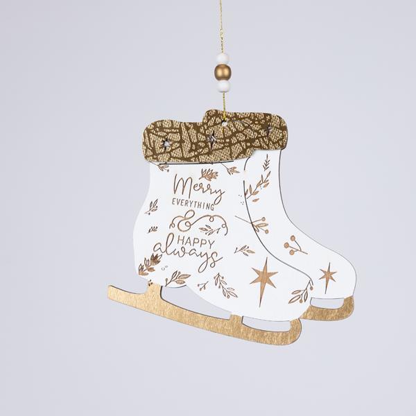 BOTA DE ADORNO DE MADERA, BLANCA CON DORADO, 0,5x14x24cm
