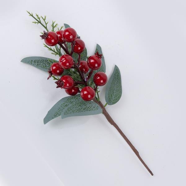 PICO CON FRUTOS ROJOS Y HOJAS NEVADAS, 21cm