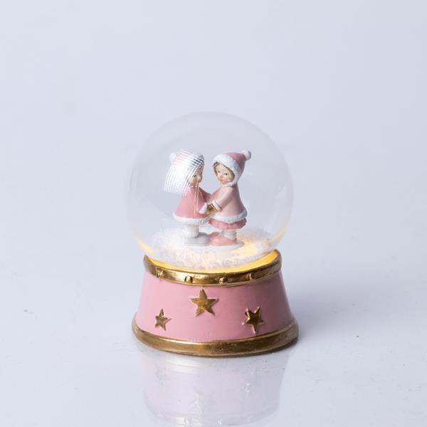 BOLA DE NIEVE CON NIÑOS, ROSA, 7x9cm