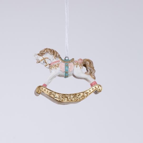 ADORNO COLGANTE DE POLIRESINA, CABALLO BALANCÍN, 7,5x2x6,5cm