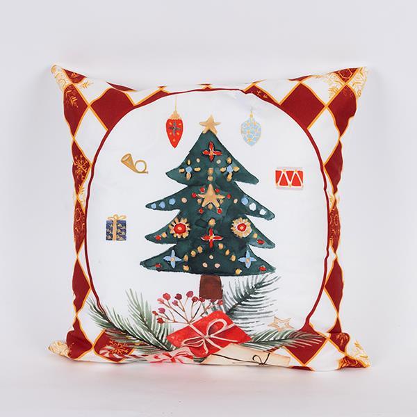 ALMOHADA ROJA CON ÁRBOL DE NAVIDAD, 45X45CM