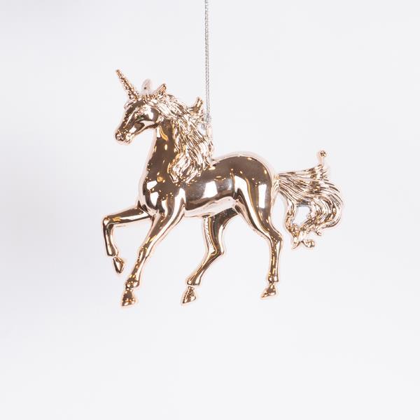 ADORNO DE ACRÍLICO, UNICORNIO, ORO ROSA CON BRILLO, 10 CM