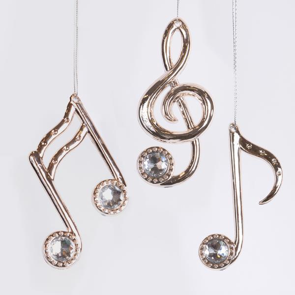 ADORNO ACRÍLICO, NOTAS MUSICALES, ORO ROSA, 14,5CM