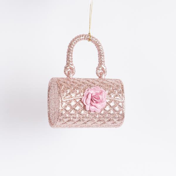 ADORNO DE ACRÍLICO, MONEDERO, ROSA CON BRILLO, 11,5CM