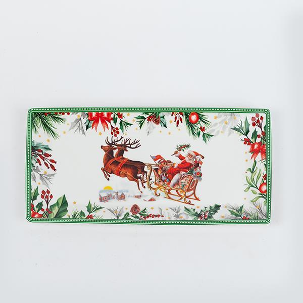 PLATO RECTANGULAR CON ESCENA NAVIDEÑA, VERDE, 32,8 CM