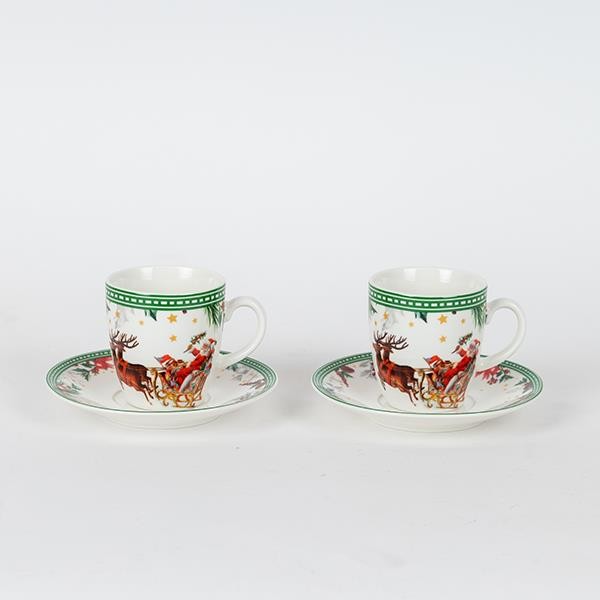 TAZA CON PLATO Y ESCENA NAVIDEÑA, 80ML, SET 2 UDS.