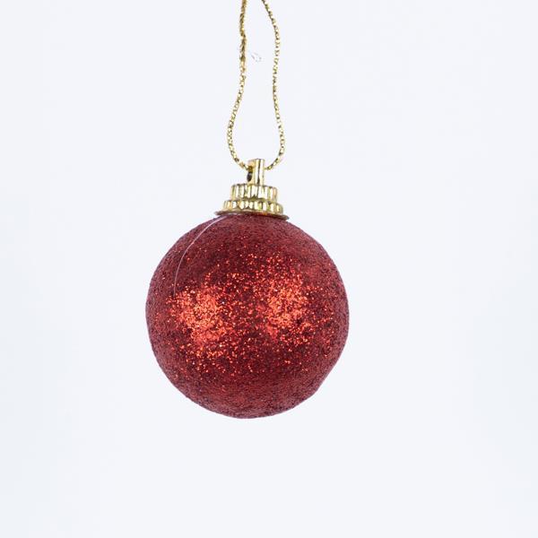 BOLAS DE PLÁSTICO ROJAS CON PURPURINA, JUEGO DE 6 UNIDADES, 4 CM (TOP 120)