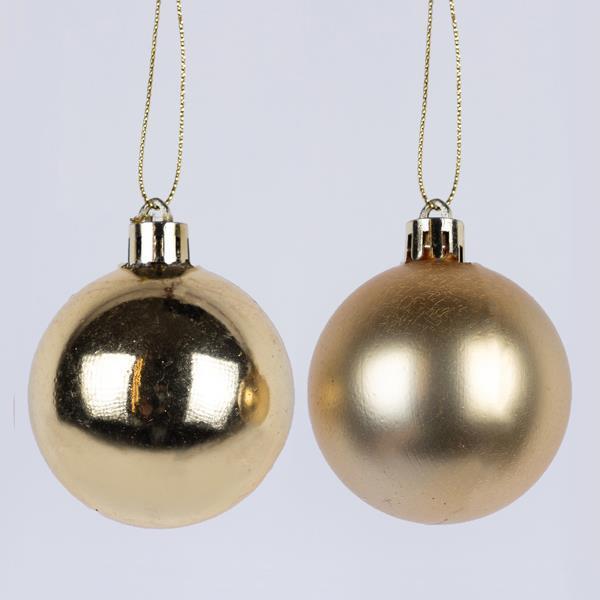 BOLAS DE PLÁSTICO DORADAS, BRILLANTES Y ALFOMBRILLAS, SET DE 6 PIEZAS, 6 CM (TOP 120)