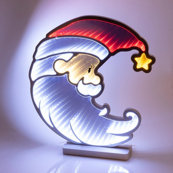 ESPEJO DE DISEÑO DECORATIVO PAPÁ NOEL EN FORMA DE LUNA 36,5X1,5X40CM CON CINTA LED, ADAPTADOR, 231 LED, MULTI LED, CABLE 3M, IP20