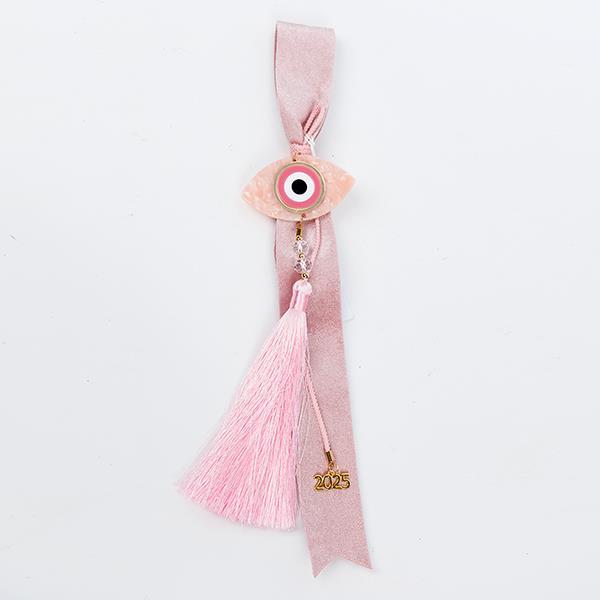 CHARM COLGANTE, ROSA, CON CINTA DE TERCIOPELO Y OJO, 38 CM