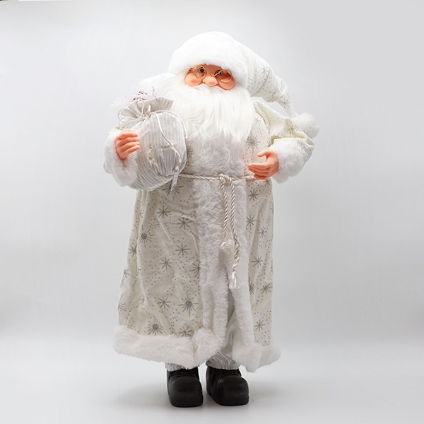 PAPÁ NOEL CON PAÑUELOS DE PIEL BLANCA Y SACO CON BAYAS, 80CM