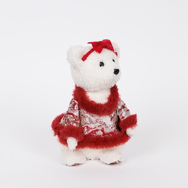 OSO DE PELUCHE CON ROPA Y LAZO BURDEOS, 23CM