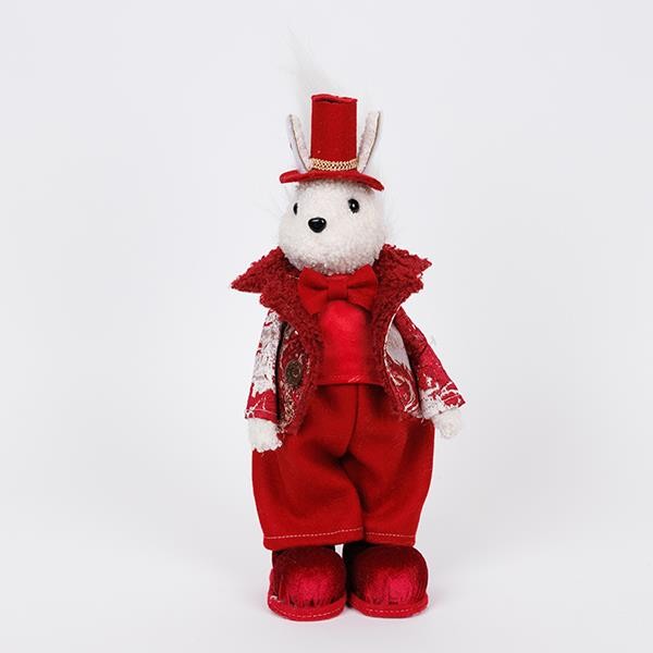 ARDILLA CON ROPA Y SOMBRERO BURDEOS, 34CM