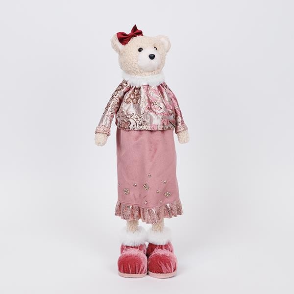 SEÑORA OSA CON ROPA ROSA BORGOÑA Y LAZO, 45 CM