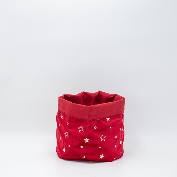 CESTA DE TERCIOPELO ROJO CON ESTRELLAS DE CHAMPÁN, 20X20CM